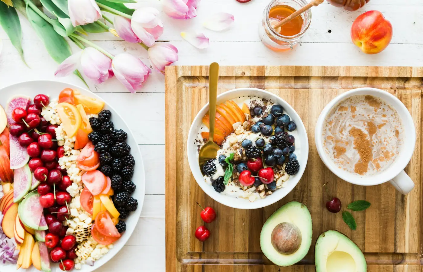 A table of healthy home-cooked dishes